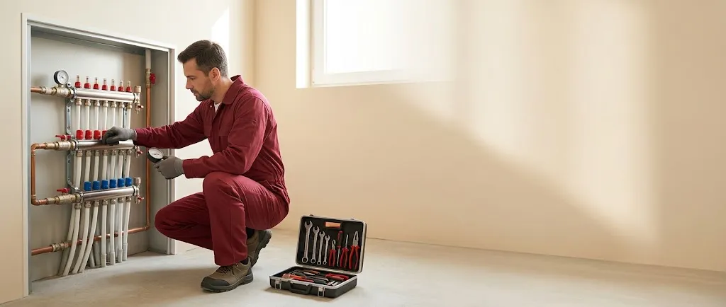 مشهد توضيحي لفحص شبكة توزيع مياه منزلية ووصلاتها